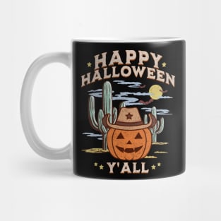 Western Halloween Happy Halloween Y'all Jack O Lantern Retro Pumpkin Dark Mug